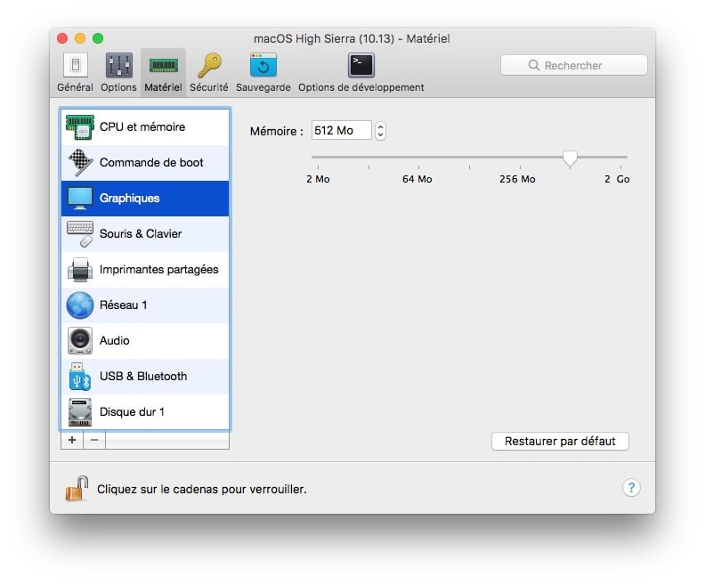 installer macOS High Sierra avec Parallels Desktop memoire video