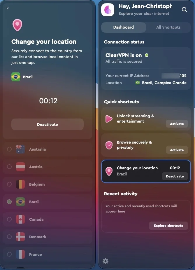 ClearVPN changer location IP