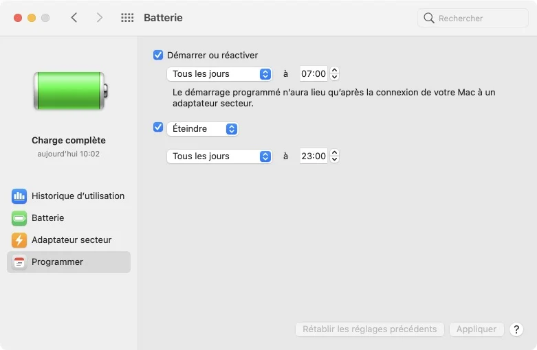 Programmer le démarrage ou l’arrêt de son Mac 2 demarrer ou eteindre macbook automatiquement