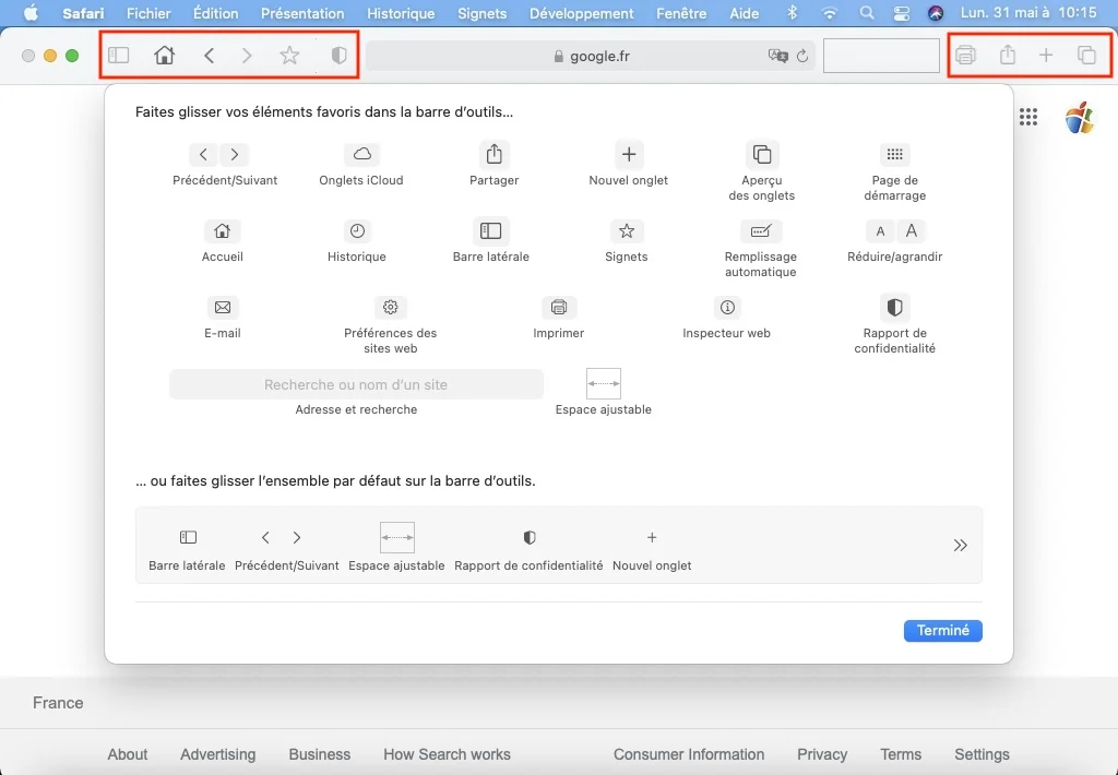Personnaliser la barre d’outils de Safari Mac 3 glisser element barre d outils Safari