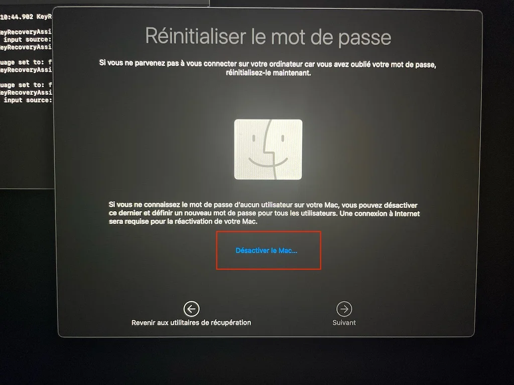 mac reinitialiser mot de passe