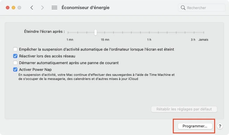 Programmer le démarrage ou l’arrêt de son Mac 4 programmer allumage automatique mac