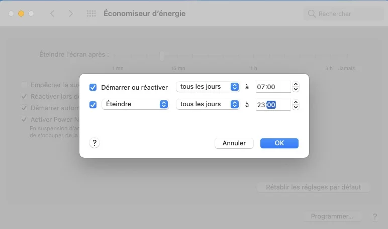 Programmer le démarrage ou l’arrêt de son Mac 5 regler demarrage et extinction automatique du mac