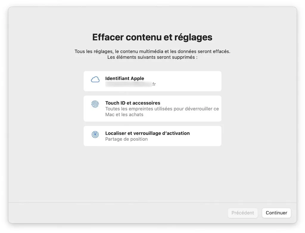 Effacer contenu et réglages sur macOS Monterey (Intel puce T2 / Apple Silicon M1) 3 effacer contenu et reglages monterey