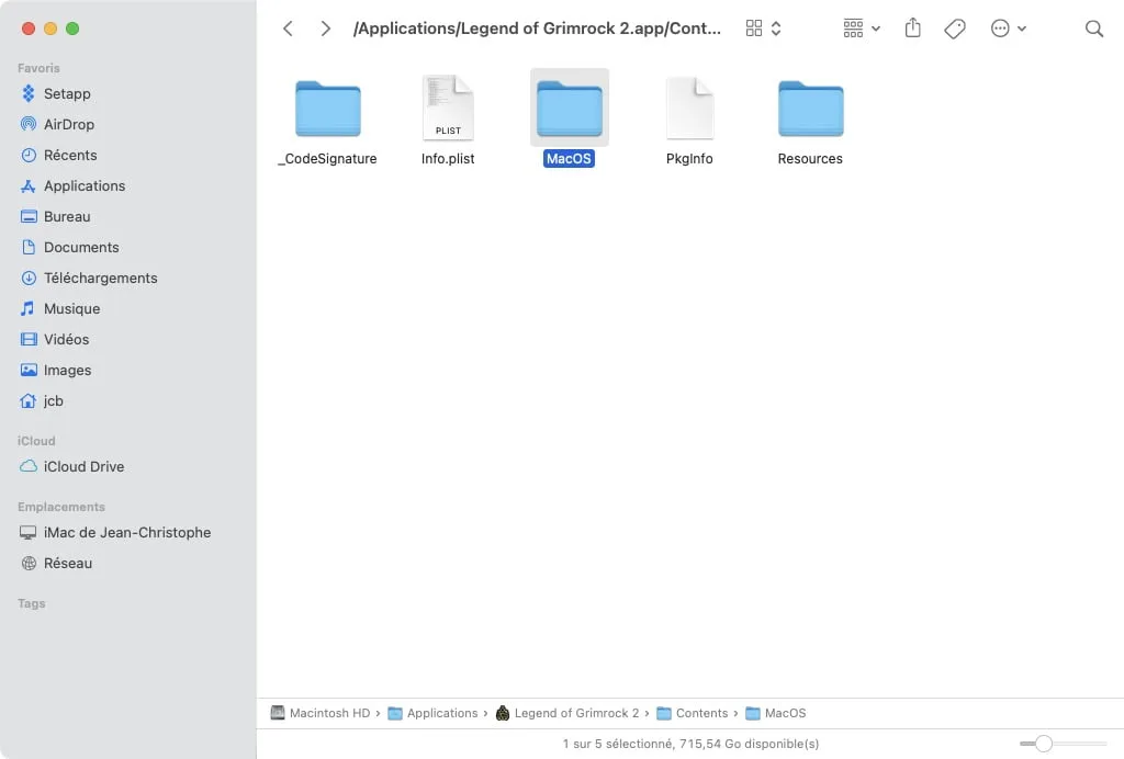 Afficher le contenu du paquet Contents MacOS