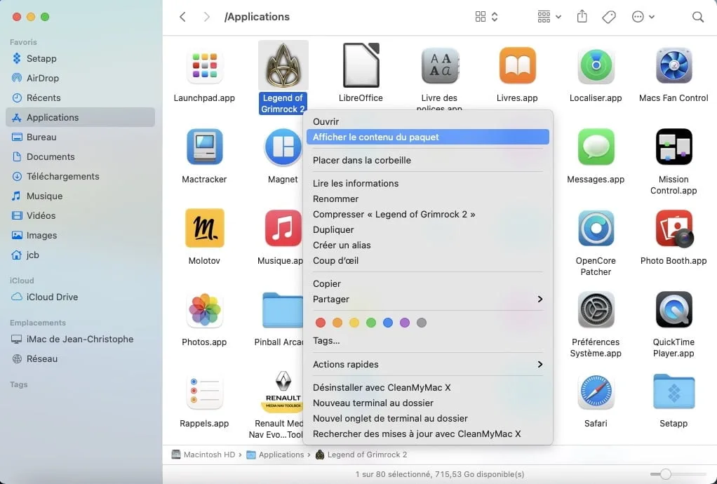 erreur autorisation app mac afficher le contenu du paquet