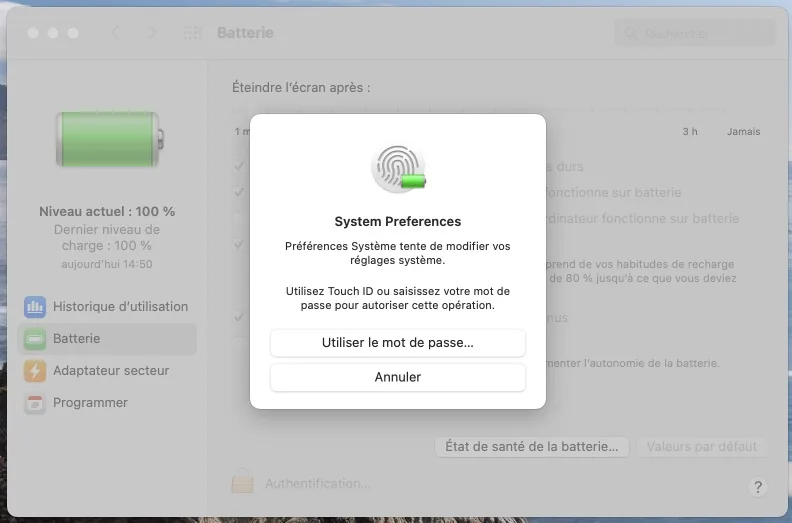 Activer le mode économie d'énergie sur Mac (macOS Monterey) 3 mode economie batterie macbook air m1