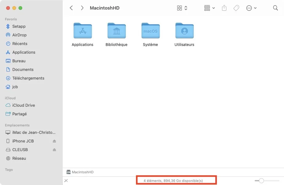 Voir l'espace disque libre sur Mac (disque, clé USB, dossier) : 8 façons de procéder ! 3 Afficher la barre detat mac pour voir espace de stockage libre