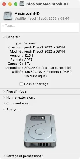 Voir l'espace disque libre sur Mac (disque, clé USB, dossier) : 8 façons de procéder ! 4 Lire les informations disque mac
