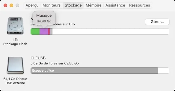 Voir l'espace disque libre sur Mac (disque, clé USB, dossier) : 8 façons de procéder ! 6 mac stockage libre