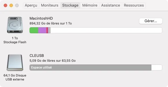 Voir l'espace disque libre sur Mac (disque, clé USB, dossier) : 8 façons de procéder ! 5 verifier combien d espace libre restant sur mac