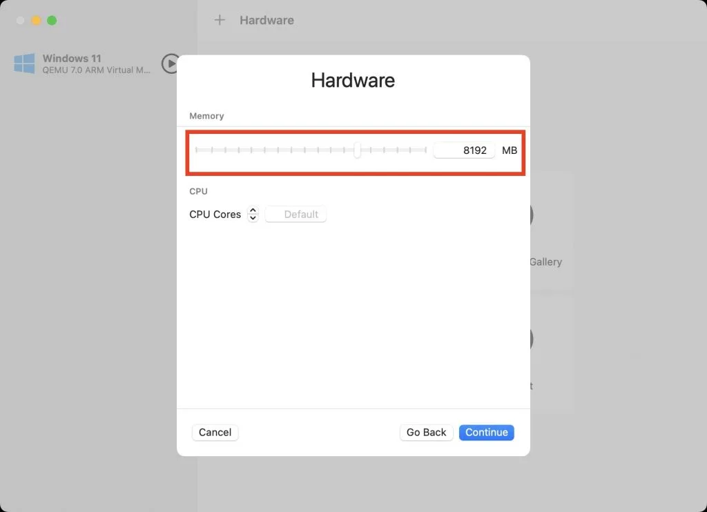 Installer macOS Ventura dans une machine virtuelle 6 utm macos ventura memoire
