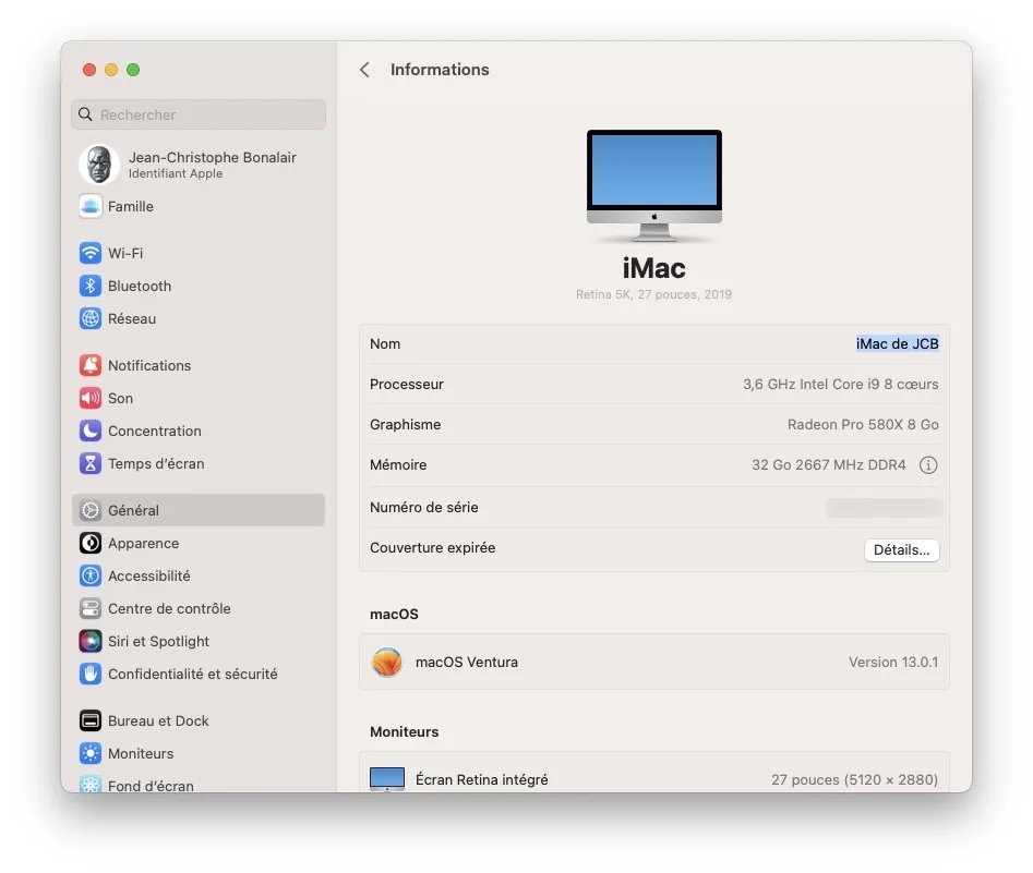 Comment changer le nom de son Mac (macOS Ventura) 4 changer nom imac