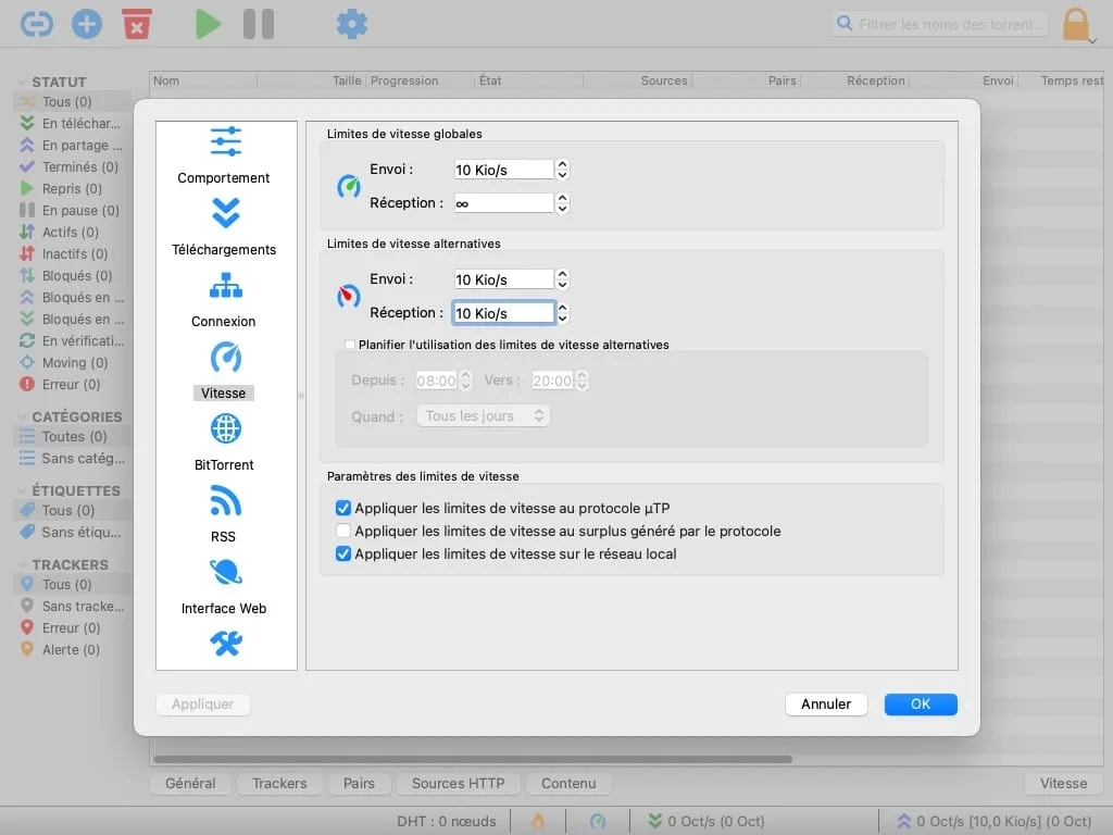 Configurer qBittorrent pour Mac Apple Silicon M1, M2... 11 qBittorrent pour Mac Vitesse