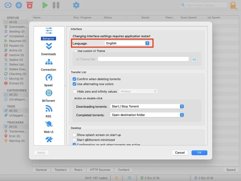 qBittorrent pour Mac en anglais