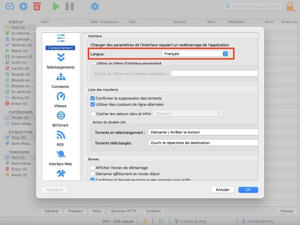 Configurer qBittorrent pour Mac Apple Silicon M1, M2... 5 qBittorrent pour Mac en francais