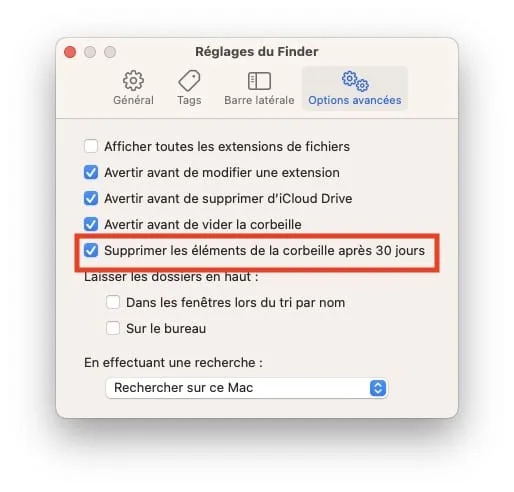 comment vider automatiquement la corbeille du mac