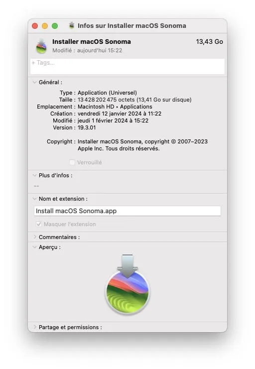 Comment télécharger macOS Sonoma avec le Terminal (installateur complet) 6 fichier Installation macos Sonoma