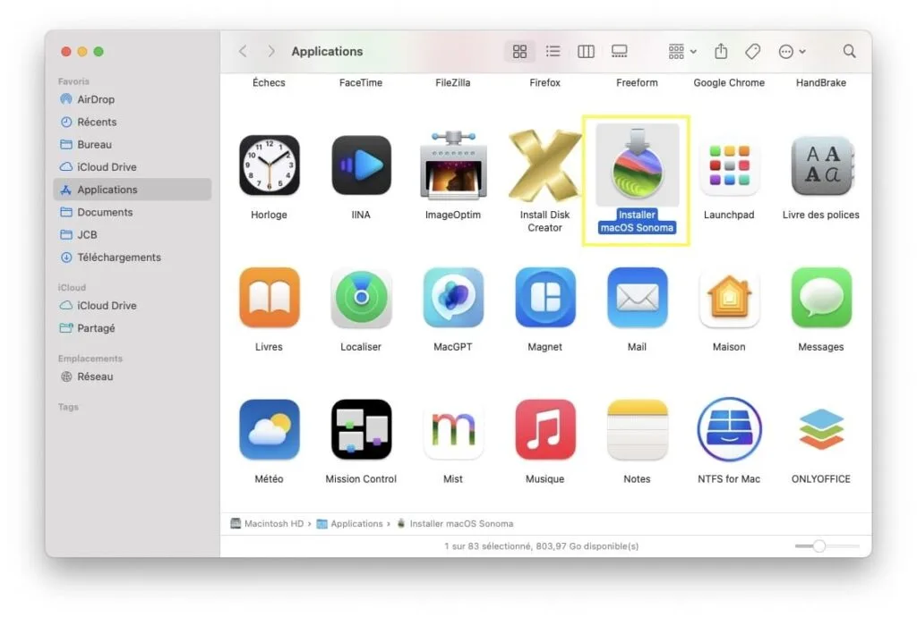 Comment télécharger macOS Sonoma avec le Terminal (installateur complet) 5 telecharger sonoma dans le dossier applications du finder