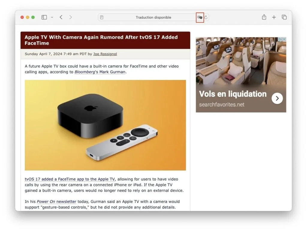 Safari mac bouton traduire