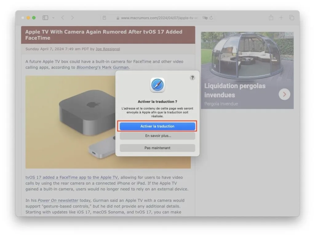 activer la traduction safari mac