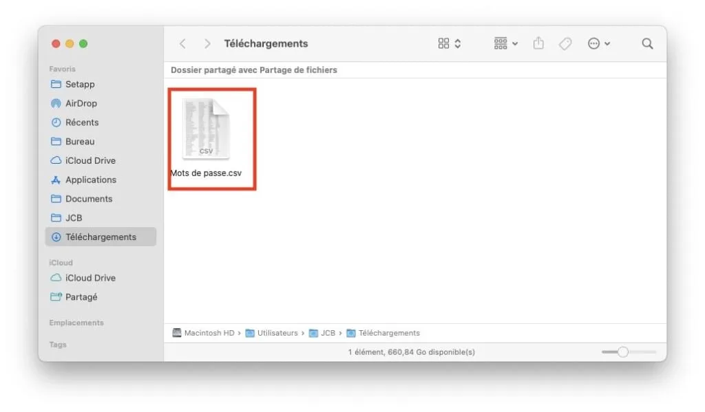 mots de passe mac csv fichier