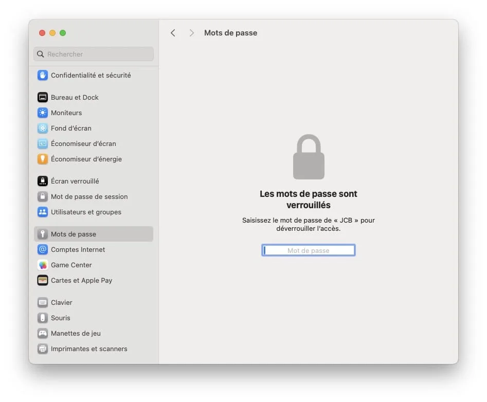 mots de passe macos