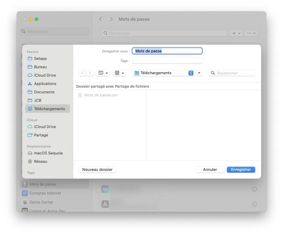 repertoire sauvegarde mots de passe mac