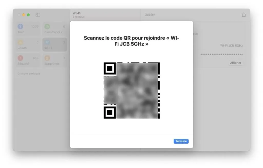 partager le mot de passe Wi-Fi de son Mac avec QR Code