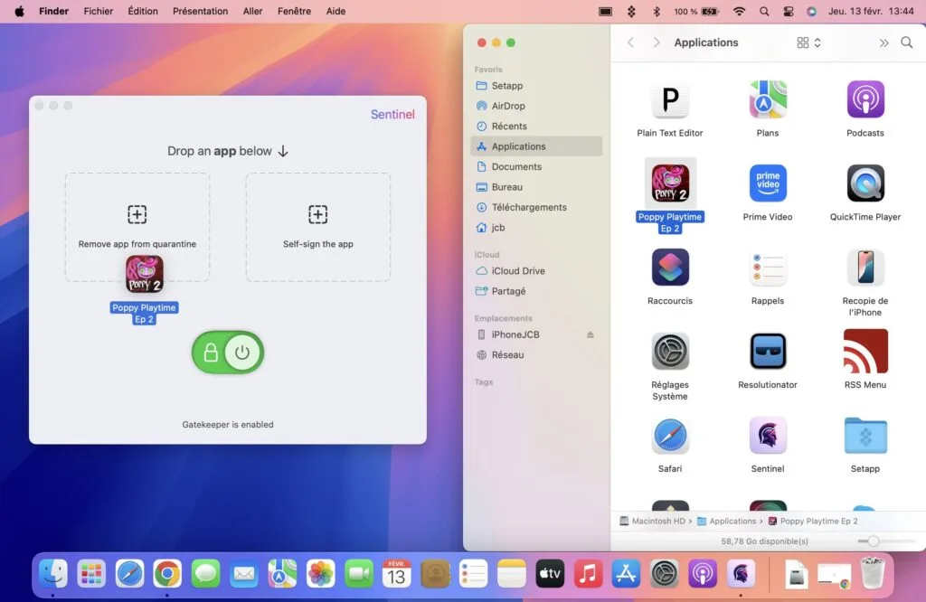 Sentinel Mac fichier endommage