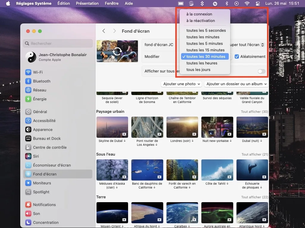 Comment utiliser un dossier d’images comme fond d’écran sur Mac 5 rotation automatique fond ecran mac
