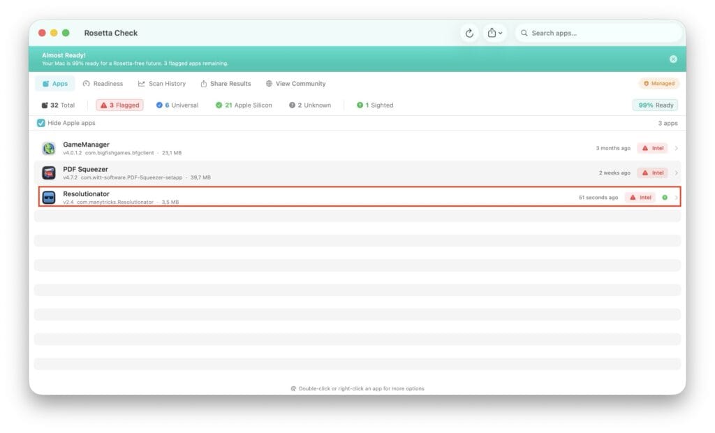 Rosetta Check verifier apps intel et apple silicon