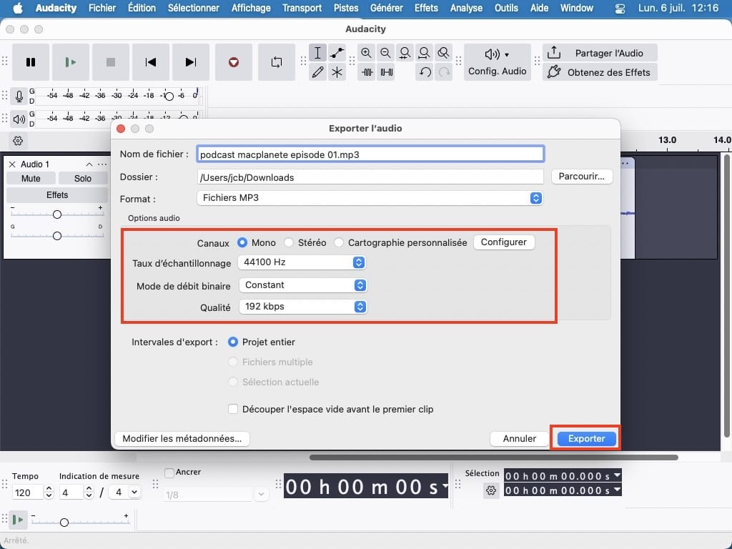 Comment enregistrer un podcast sur Mac avec Audacity 5 exporter podcast mac reglages mp3