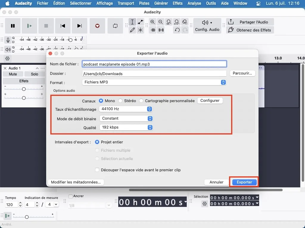 Comment enregistrer un podcast sur Mac avec Audacity 5 exporter podcast mac reglages mp3