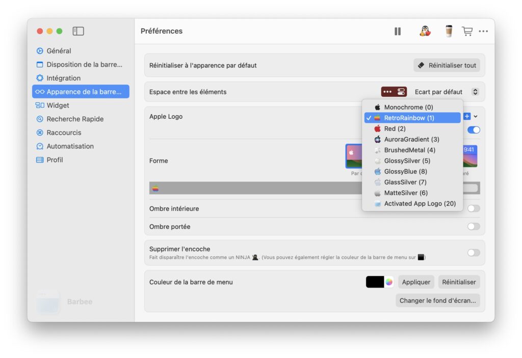 Comment changer le logo Apple de la barre des menus du Mac (Rainbow, Silver, Metal, Red) 1 changer logo Apple barre des menus Mac avec RetroRainbow